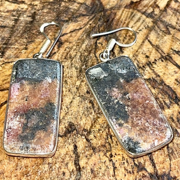Rectangle Rhodonite Earrings 2” - Picture 7 of 9